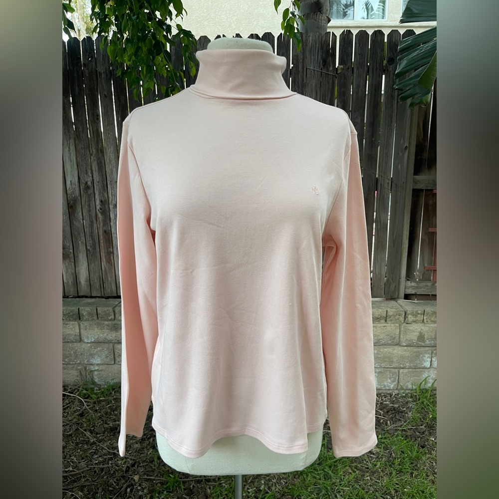 NWT Light Pink 100% cotton Turtleneck Long Sleeve Top minimalist classic fall XL